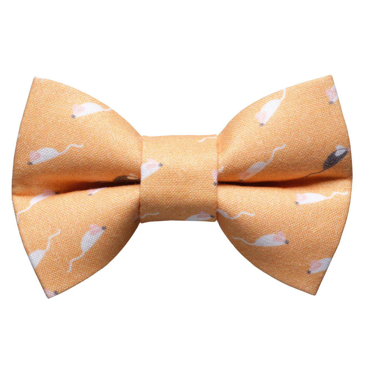 Bow tie for cats and dogs with little with mice (and one gray) on light orange background 