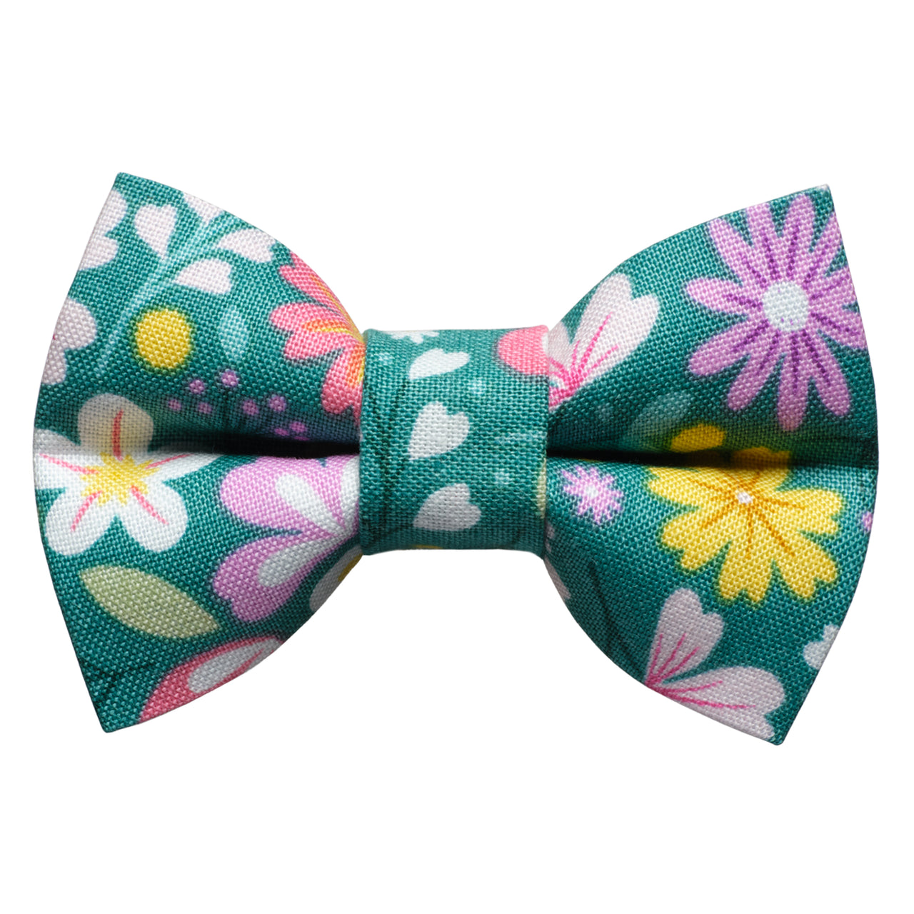 Floral cat/ dog bow tie. Teal background with pastel flowers