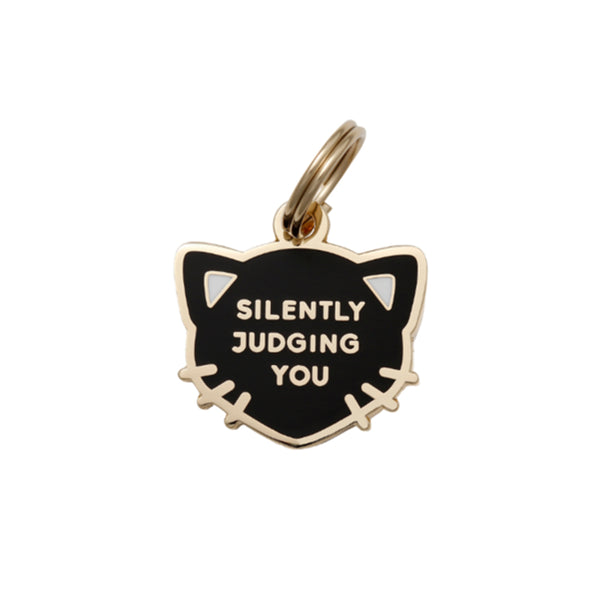 Silently Judging You - Cat ID Tag / Charm - Black